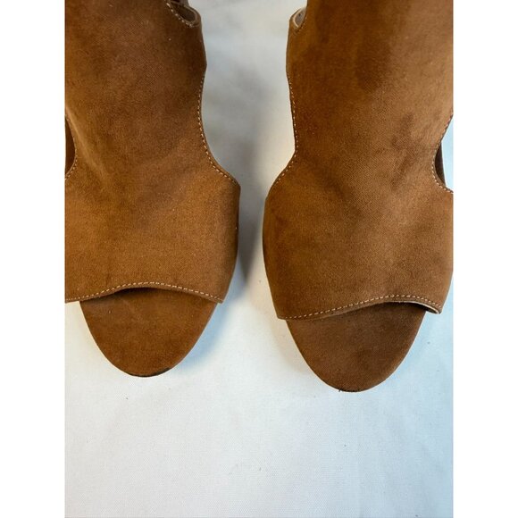 Madden Girl Beatrik Size10M Sandal Faux Suede High Heel Camel Brown Booties - Picture 4 of 15